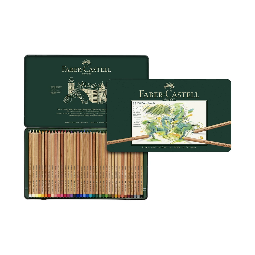 Metal Box of 36 Pitt Pastel Colour Pencils