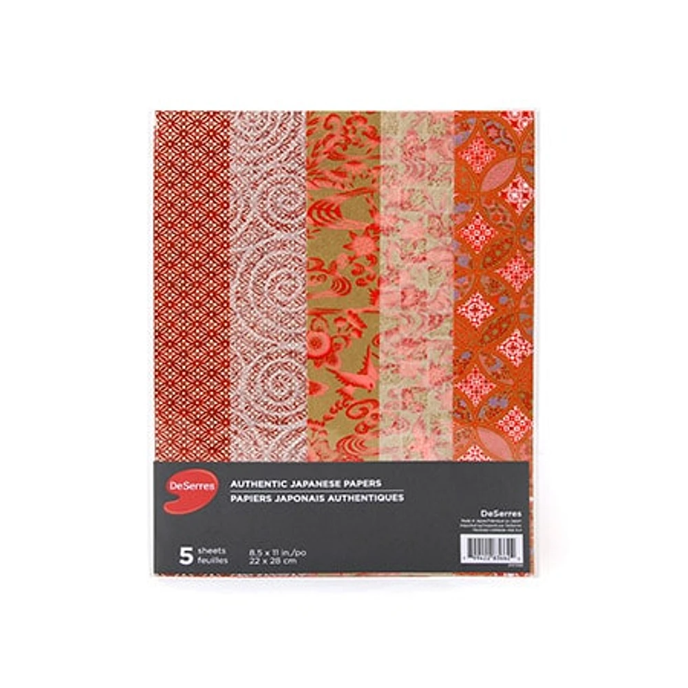 Set of 5 Japanese Papers 8.5 x 11 – Red