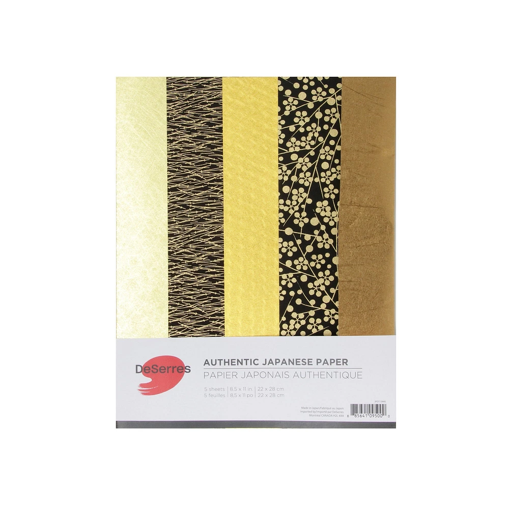 Set of 5 Japanese Papers 8.5 x 11 – Metallic Gold