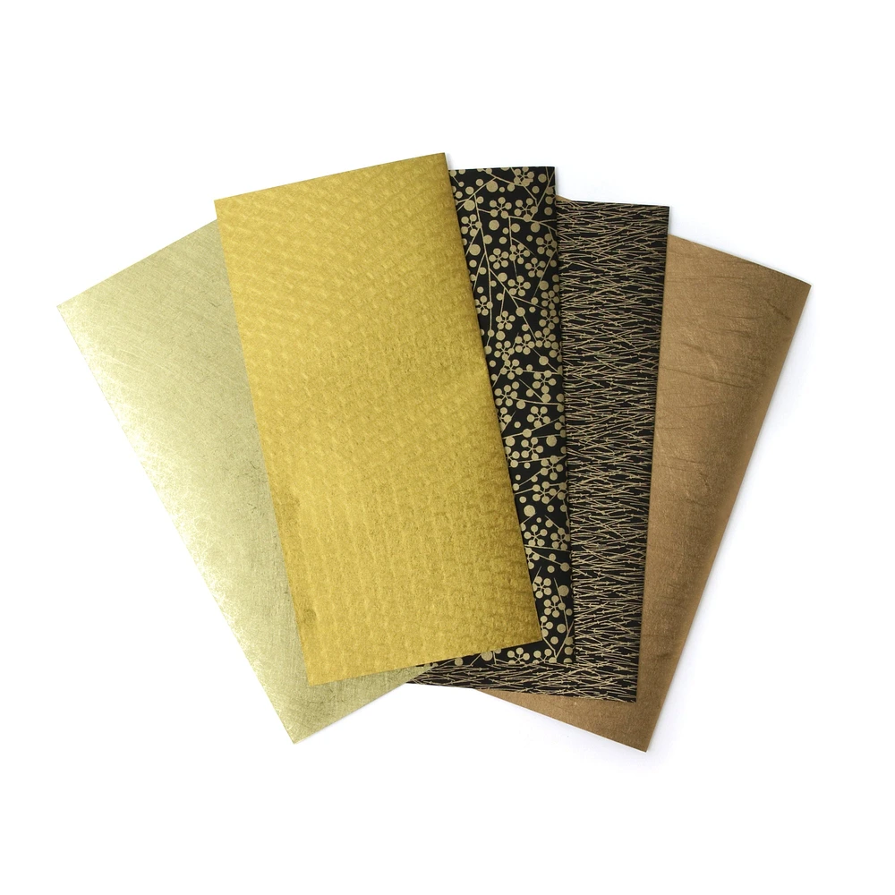 Set of 5 Japanese Papers 8.5 x 11 – Metallic Gold