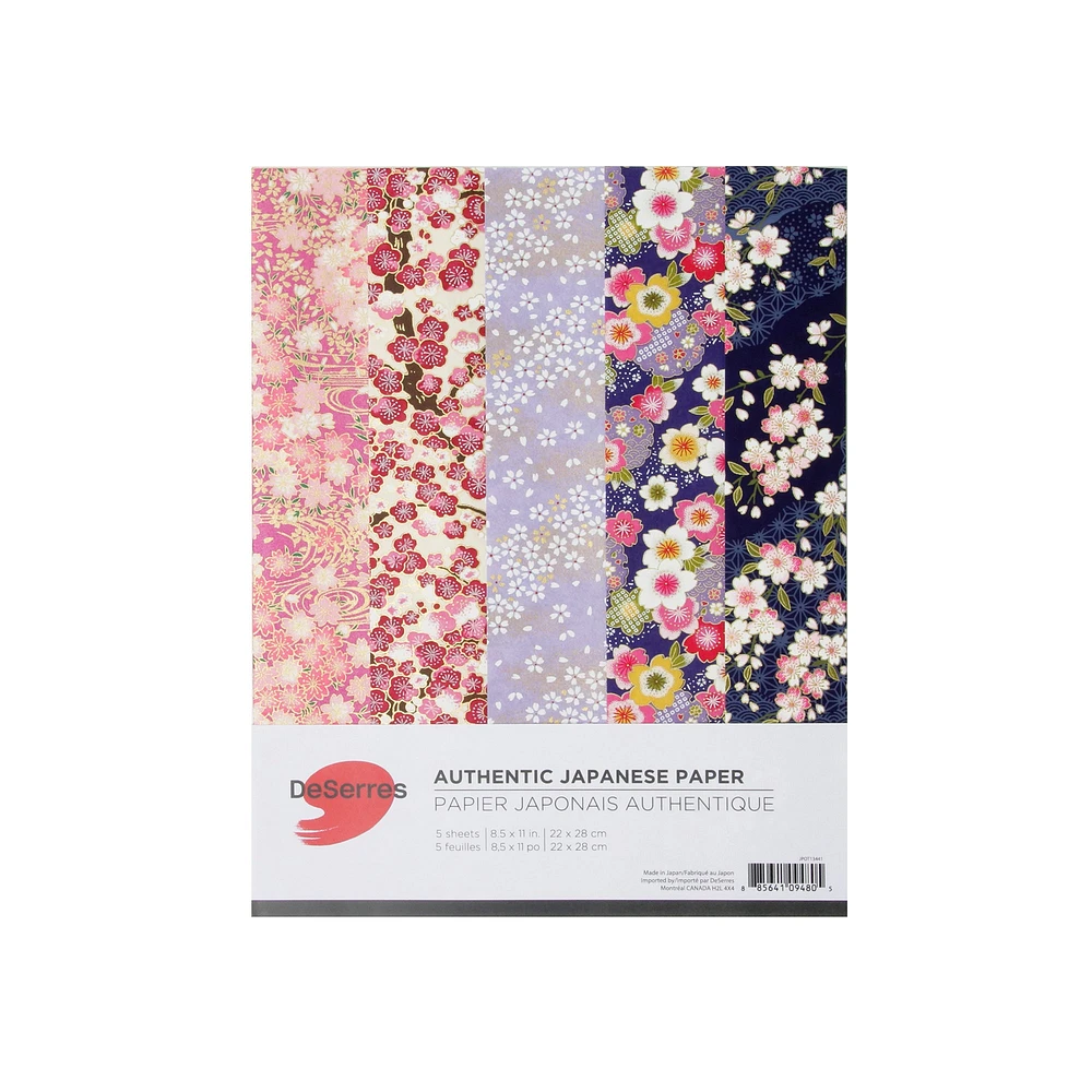 Ensemble de 5 papiers japonais 8,5 x 11 – Mauve floral