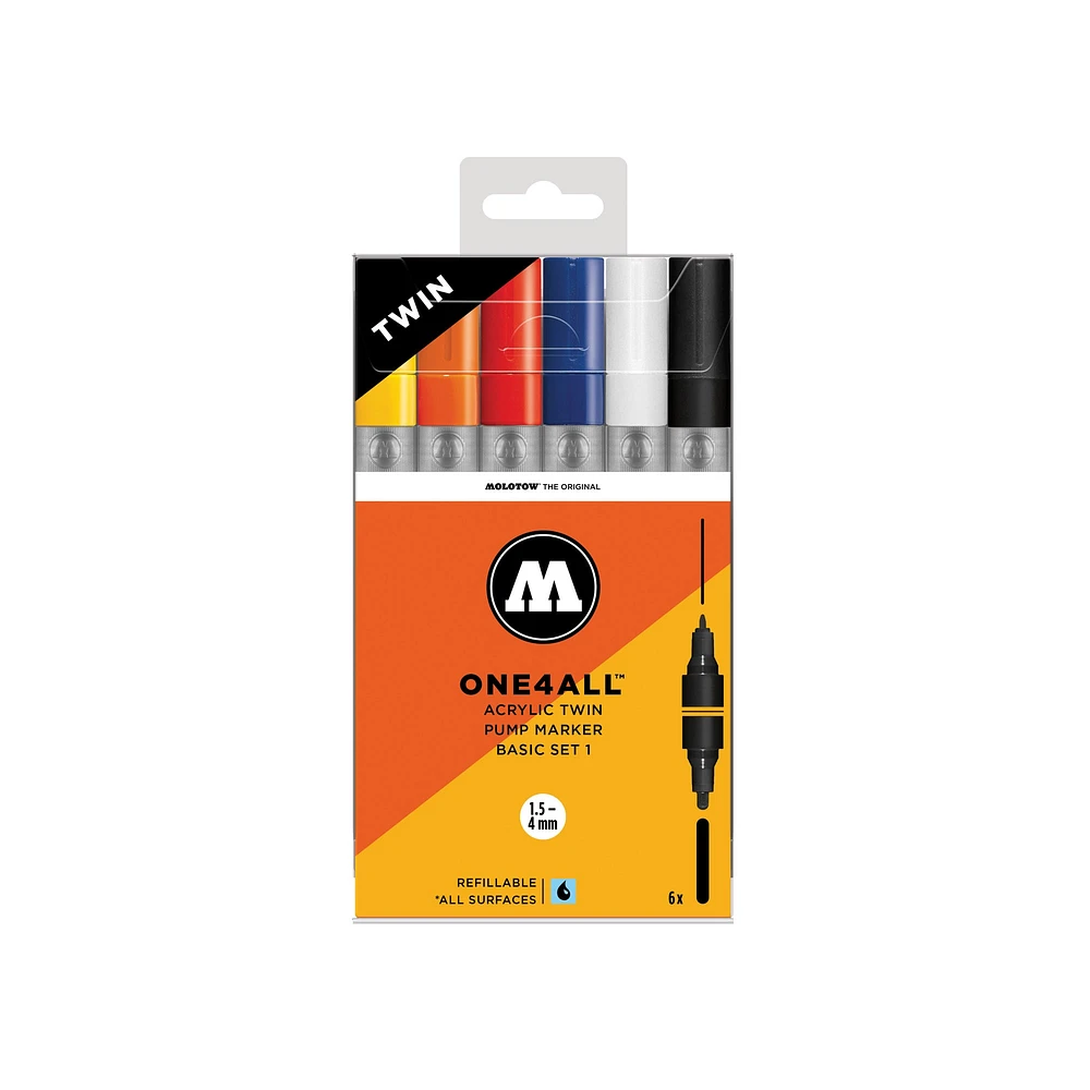 One4All Markers – Acrylic Twin Basic – Pack of 6 double markers