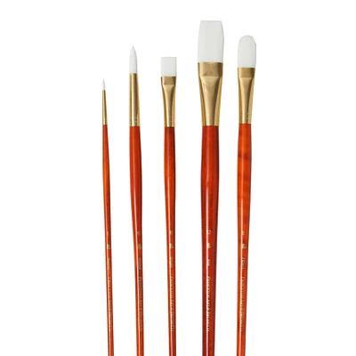 Set of 5 White Taklon Paintbrushes