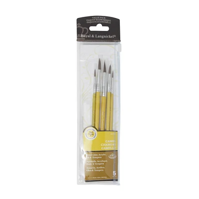 5-Pack Round Camel Hair Paintbrushes