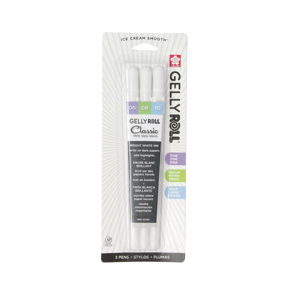 Ens. 3 stylos Gelly Roll® blanc, pointes assorties