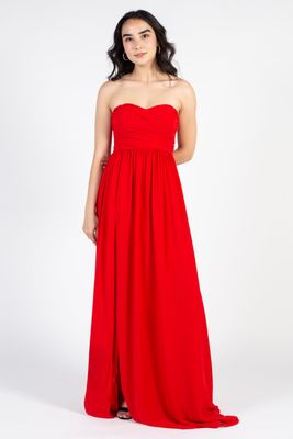 Strapless Chiffon Side Slit Maxi Gown