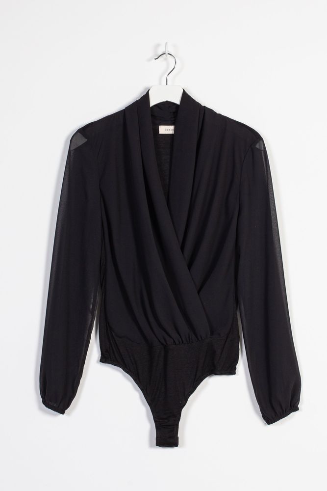 Chelsea + Long Sleeve Drapey Chiffon Bodysuit | Upper Canada Mall