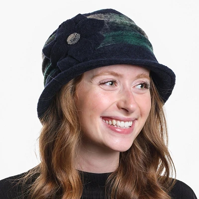 Boiled wool cloche hat with flower