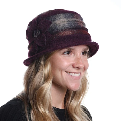Boiled wool cloche hat with flower