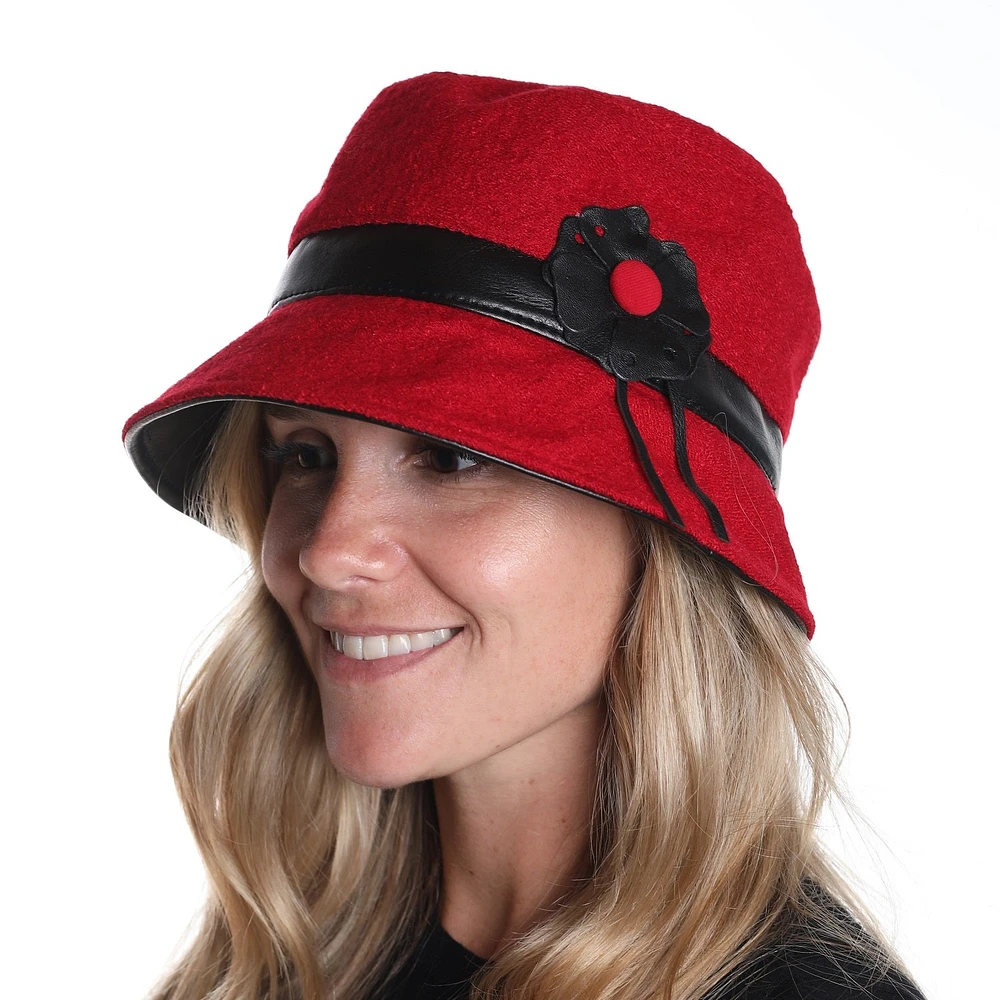 Boiled wool and leather bucket hat