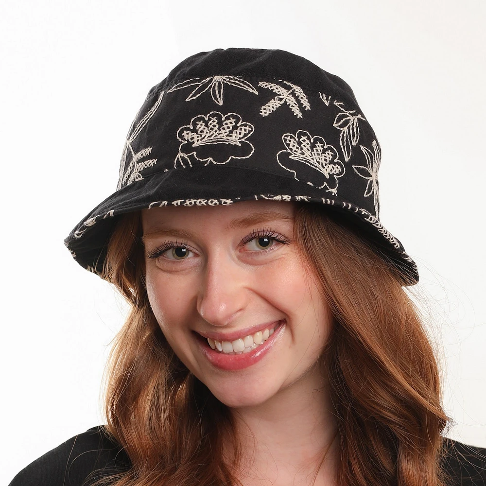 Embroidered cotton cloche hat