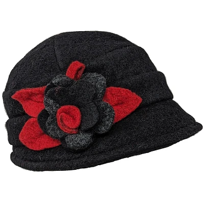 Boiled wool cloche hat with flower