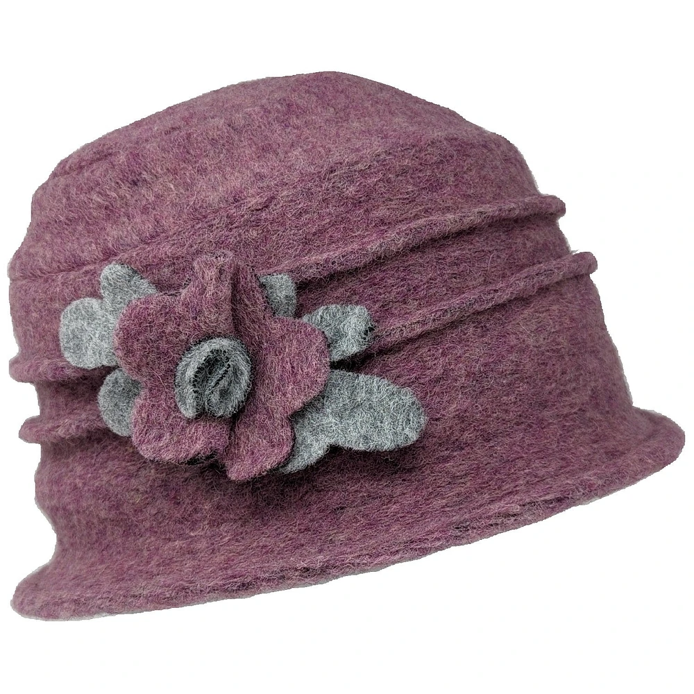 Boiled wool cloche hat with flower