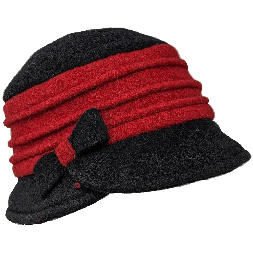 Chapeau cloche en laine bouillie 2 tons avec boucle