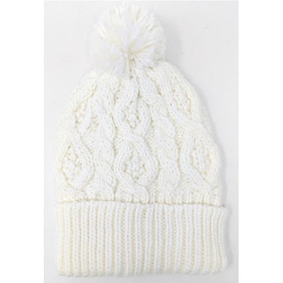 Tuque en tricot torsadé avec pompon