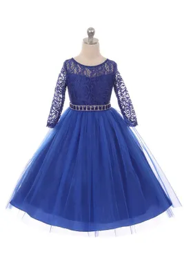 Couture Diamond design dress 3/4 lace sleeve Royal Blue
