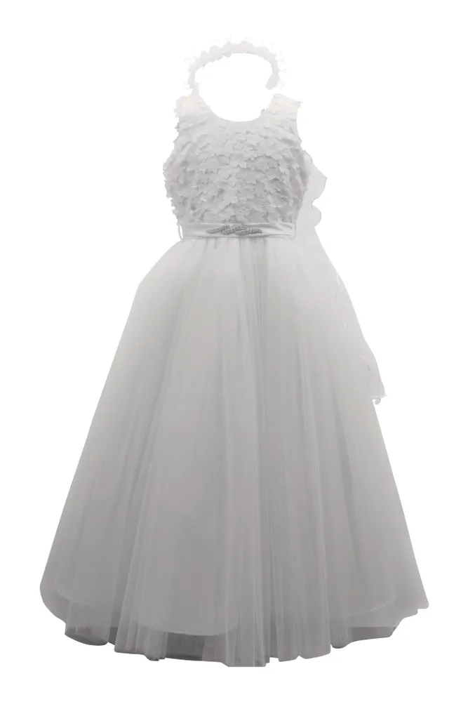 Paparazzi White Designer Flower Bud Bodice With Tulle Skirt