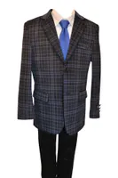 Ronaldo Boys Designer Single-Breasted Navy Blue Plaid Velvet Blazer Jacket