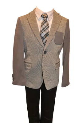 Boys Designer Single-Breasted Grey on Tone Blazer Jacket