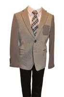 Boys Designer Single-Breasted Grey on Tone Blazer Jacket