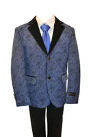 Ronaldo Boys Designer Single-Breasted Turquoise and Black Lapel Velvet Blazer Jacket