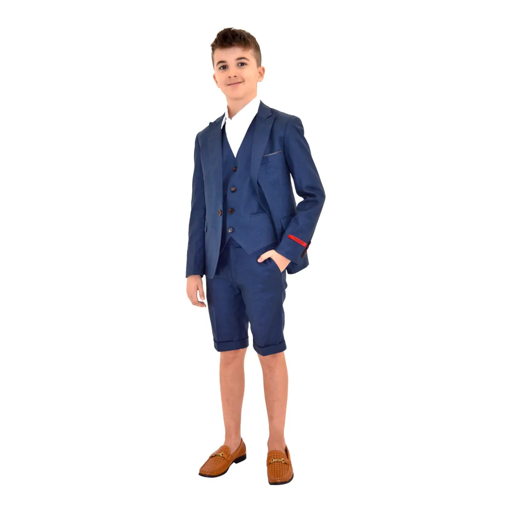 Ronaldo NavyBlue 3pc Skinny Designer Suit With Shorts