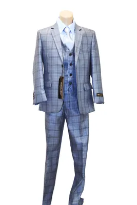 Ronaldo Metallic Blue Plaid 5 pc Suit