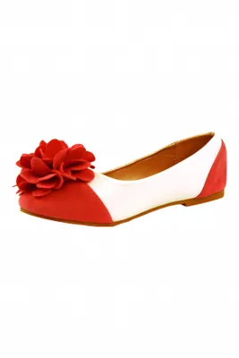 Girls White and Coral Flower Flats