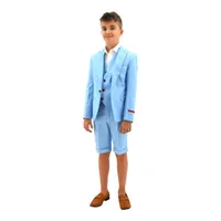 Ronaldo Sky Blue 3pc Skinny Designer Suit With Shorts