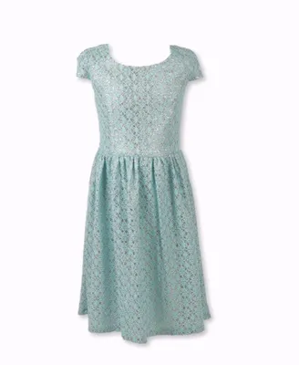 Designer Lace Pleated Dress Mint Green
