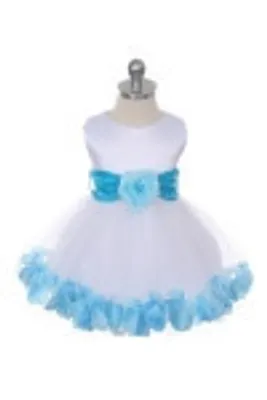 Ashley Baby Dress with Turquoise Petals and Sash