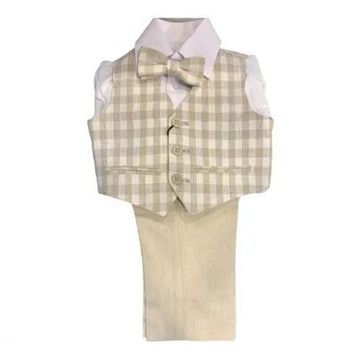 Paparazzi Sand Plaid Linen Boys 4 pc Vest Set