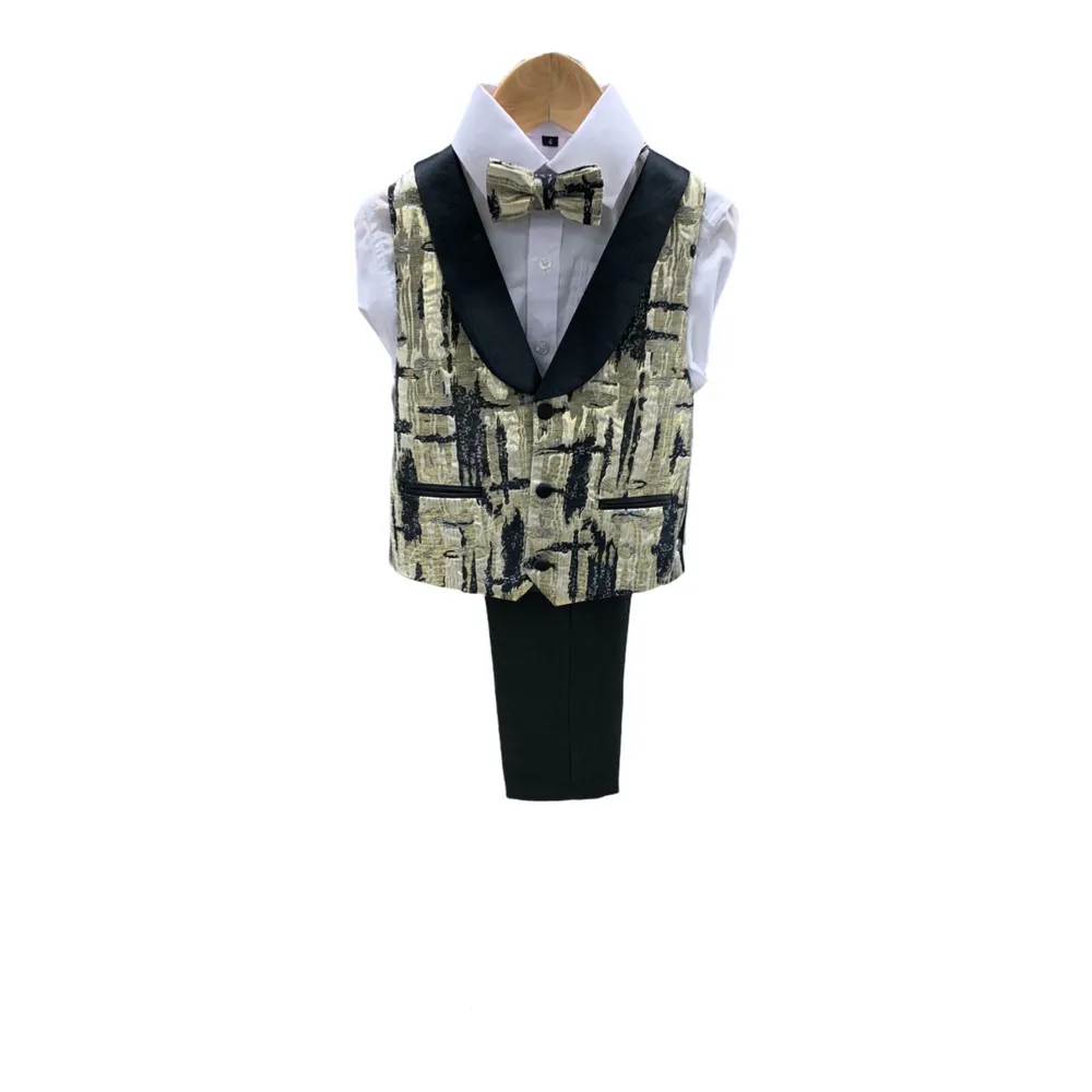 Ronaldo Black and Gold Printed Boys 4 pc Vest Set