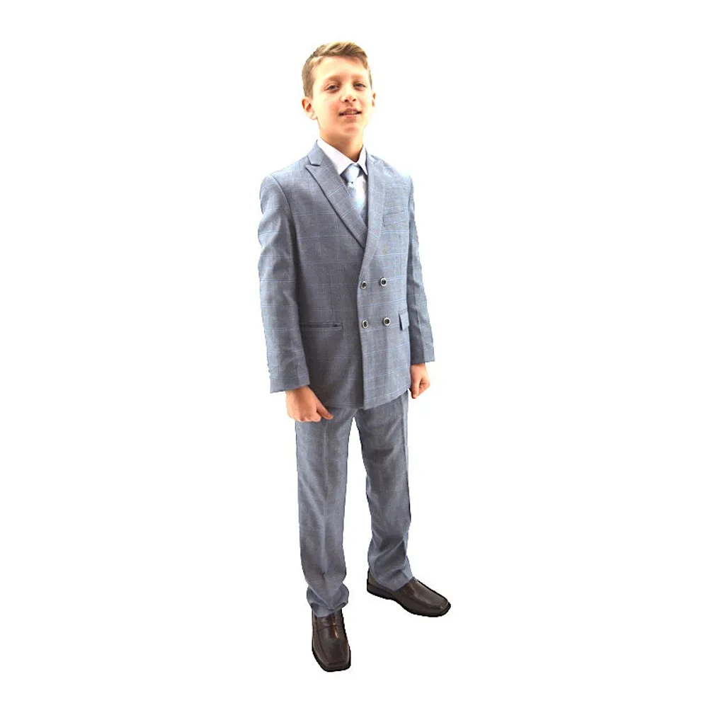 Designer Blue Plaid Double Breasted Boys Suit