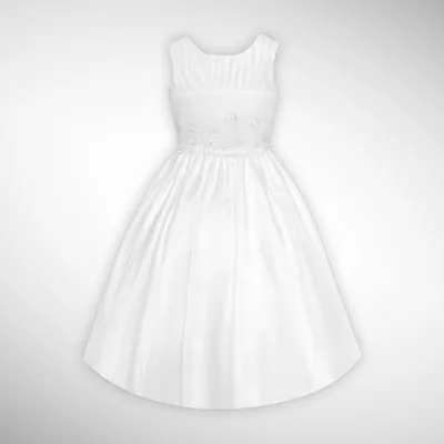 White Communion Beaded Satin Bodice w/ Organza Skirt