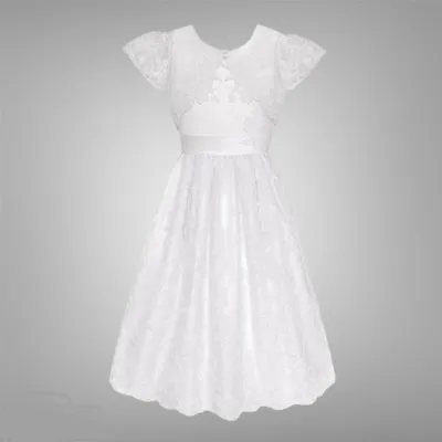 White Cord Embroidered Communion Dress w/ Bolero