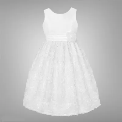 White Embroidered Satin Ribbon Tulle Dress