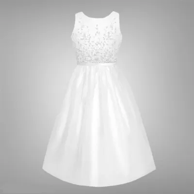 White Satin A-Line Dress Beaded Satin Bodice Communion Dress