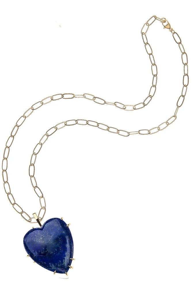 LOVE CARRY YOUR HEART LAPIS PENDANT- DRAWN LINK CHAIN