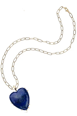 LOVE CARRY YOUR HEART LAPIS PENDANT- DRAWN LINK CHAIN