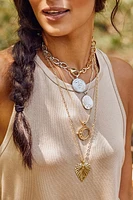 TWO-TONE CHUNKY CHAIN NECKLACE W/LAPIS BEAD