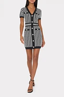 SCALLOP TEXTURED V-NECK KNIT MINI DRESS