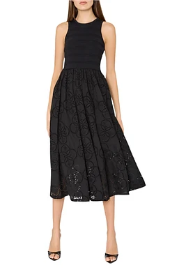 GEO EYELET KNIT COMBO MIDI DRESS