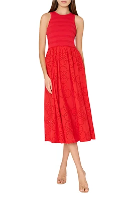 GEO EYELET KNIT COMBO MIDI DRESS