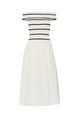 OTS STRIPE KNIT POPLIN MIDI DRESS