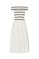 OTS STRIPE KNIT POPLIN MIDI DRESS
