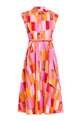 JULES SUNSET TILE POPLIN MIDI DRESS