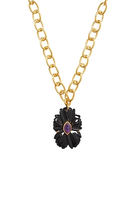 BLACK AGATE FLOWER PENDANT NECKLACE (NGZ-15275)