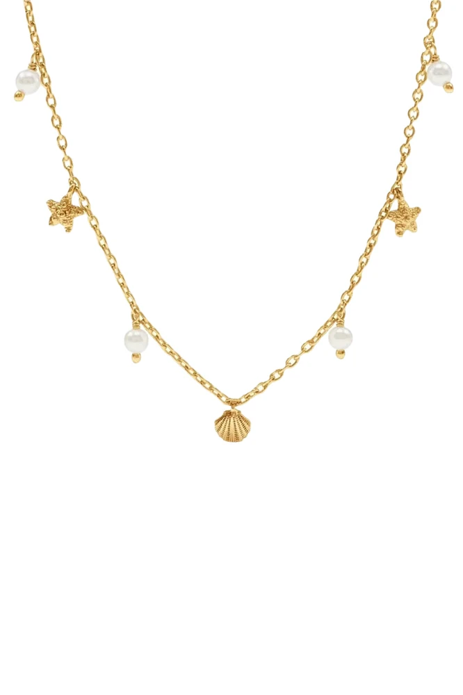 SANIBEL DELICATE CHARM NECKLACE- GLD/PEARL