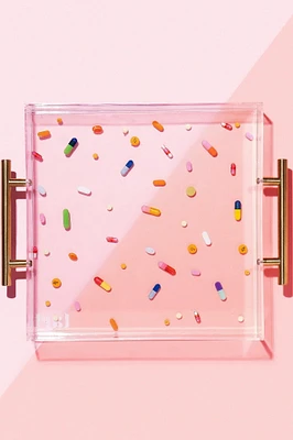 PILL+GOLD ACYRLIC TRAY W/ GOLD HANDLES